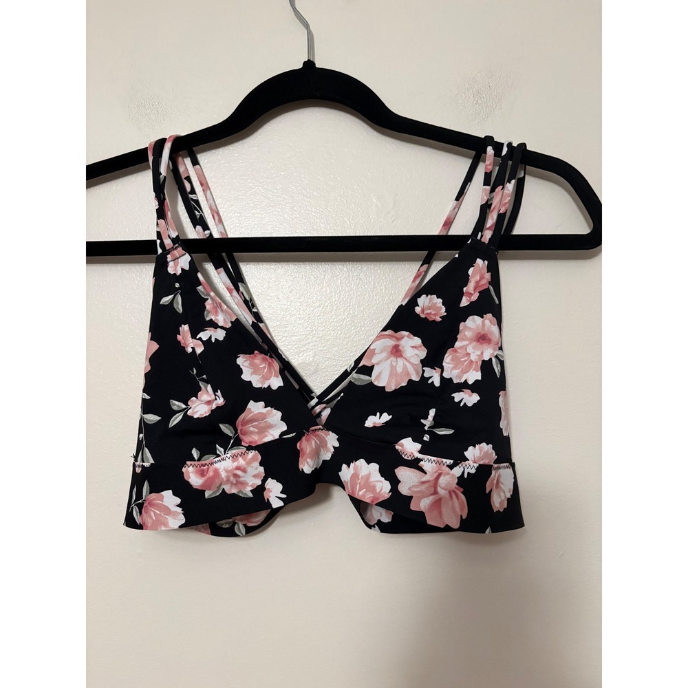 PINK‎ Victoria's Secret Floral Bralette Black Pink Multi-Strap Caged Back Large